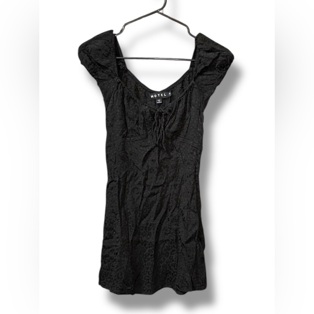 Motel Gaval Mini Dress Satin Cheetah Black Square Neck Sz XS